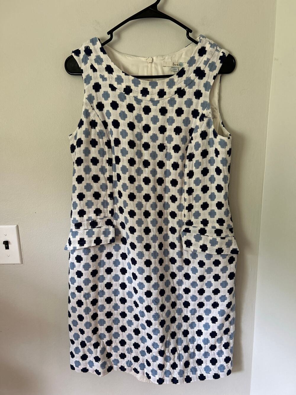 Boden Sleeveless Cotton Sheath Dress Navy & White Geometric Pattern Size 8R